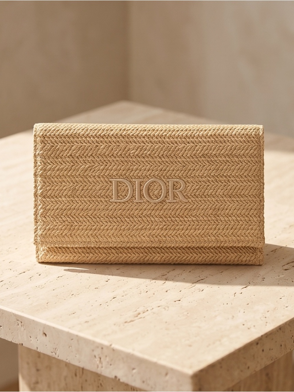 Dior Raffia Logo Fold-Over Clutch in Natural